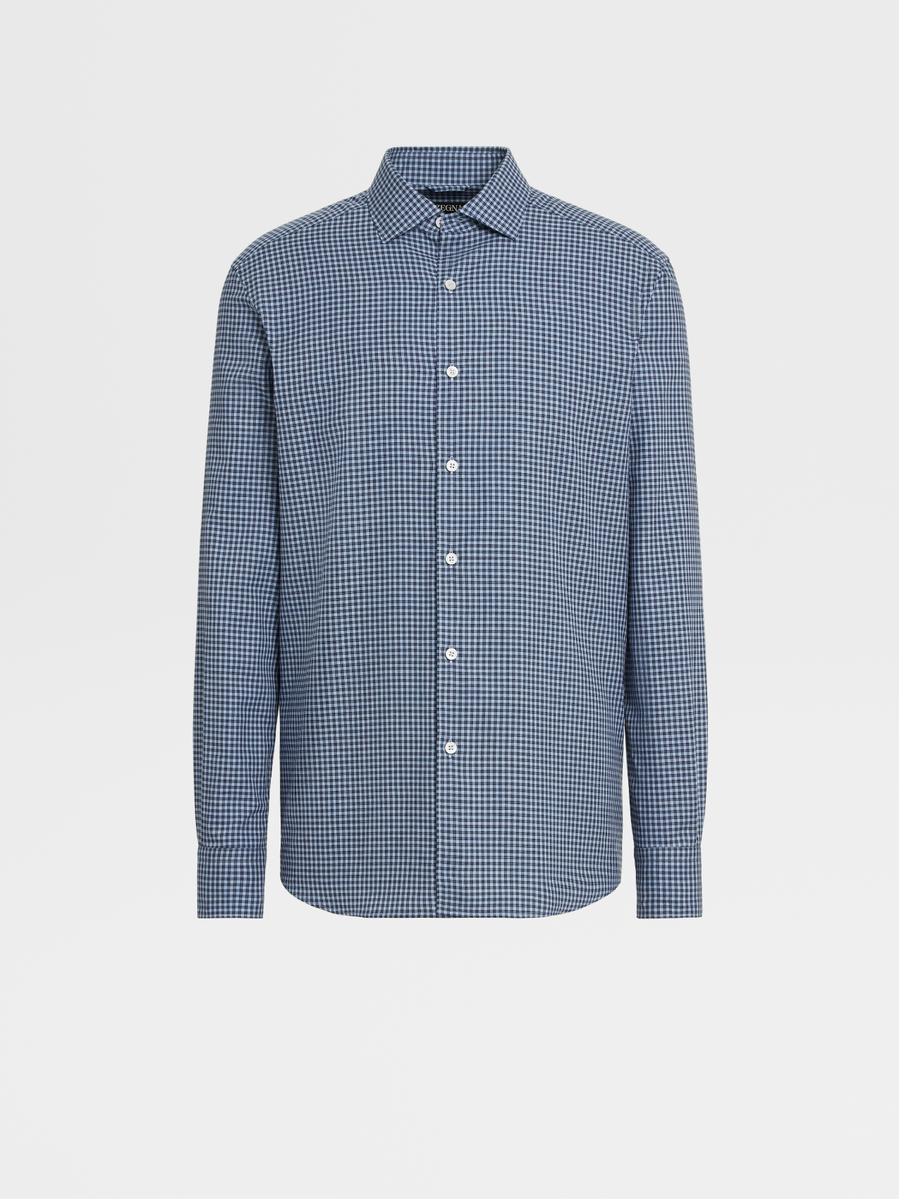 Dark Avio Blue and Light Blue Premium Cotton Micro Check Long-sleeve Shirt